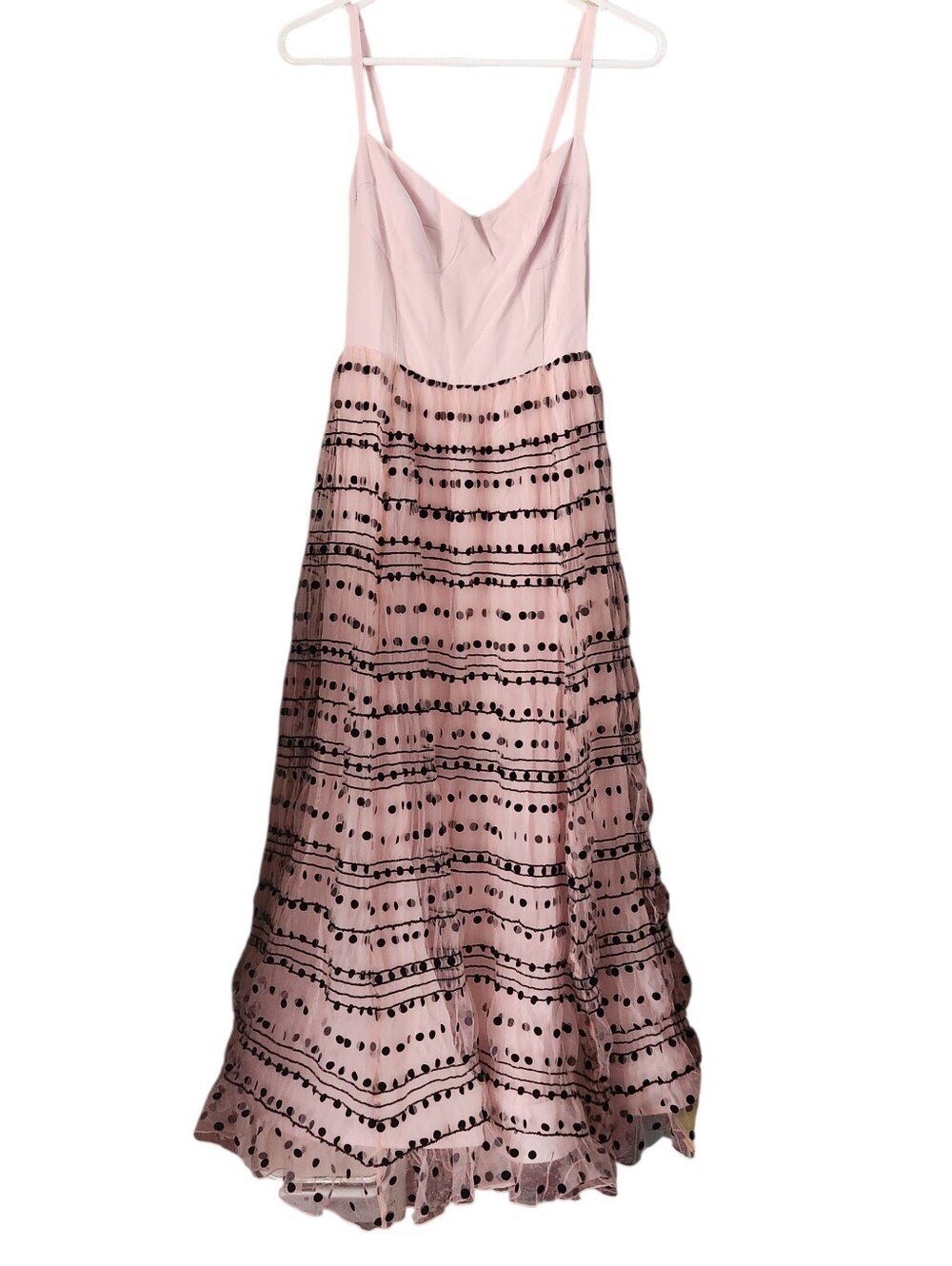 Reformation Blush Pink & Black Polka Dot Tulle Maxi Dress Size 4